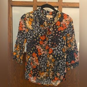 Anthropologie Floral Blouse - Black, Orange, and Yellow